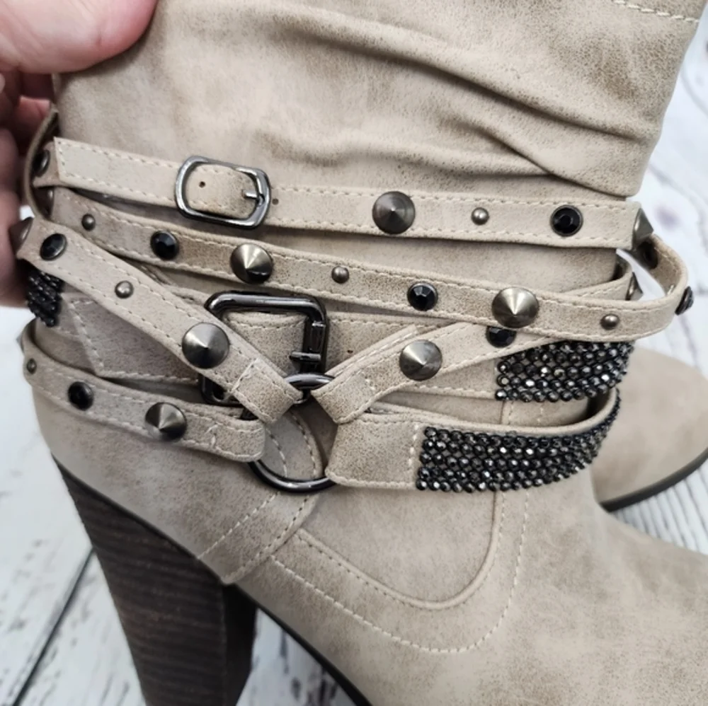 Dominique‎ Nicole Charleston Slouch Strappy Studded Booties